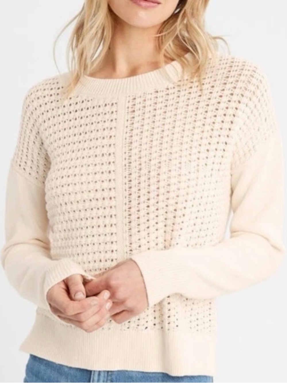 NWT Banana Republic Cream Open-Knit Crewneck Sweater Size XL